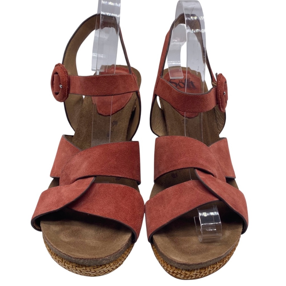 Sofft Womens Shoes Casidy Wedge Sandals 9.5 Coral Orange Suede Leather Platform - Picture 4 of 14